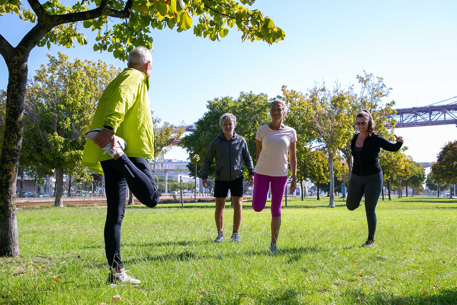 group-retired-active-mature-people-wearing-sports-clothes-doing-morning-exercise-park-grass-retirement-active-lifestyle-concept adaptar la rutina de salut bon temps